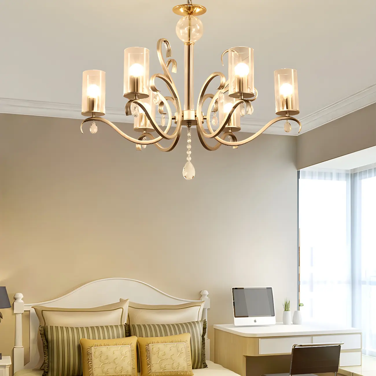 Champagne Cylinder Glass Chandelier with Crystal Pendant