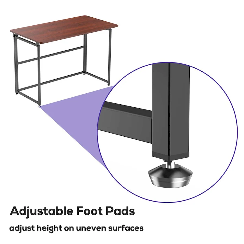 Brown Folding Desk with Metal Frame - 43 Inch - No Assembly