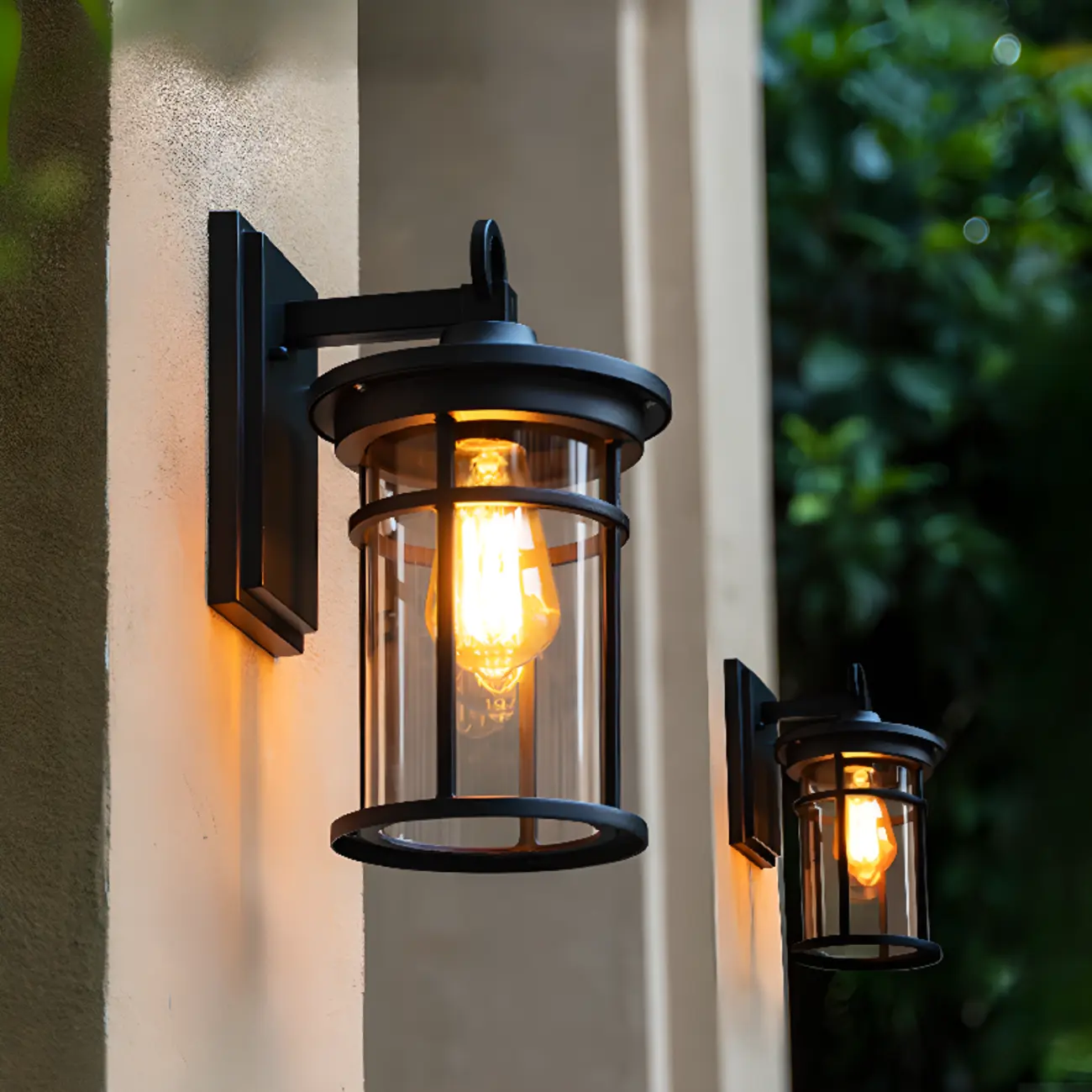 Industrial Black Metal Glass Outdoor Wall Lantern Light
