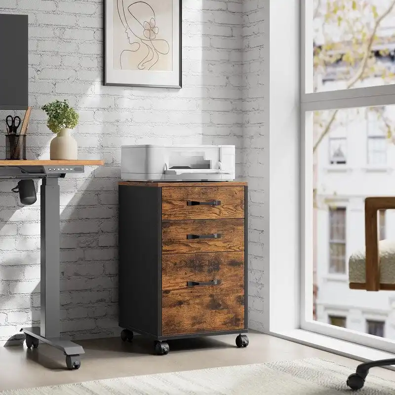3 Drawer Wood Mobile File Cabinet