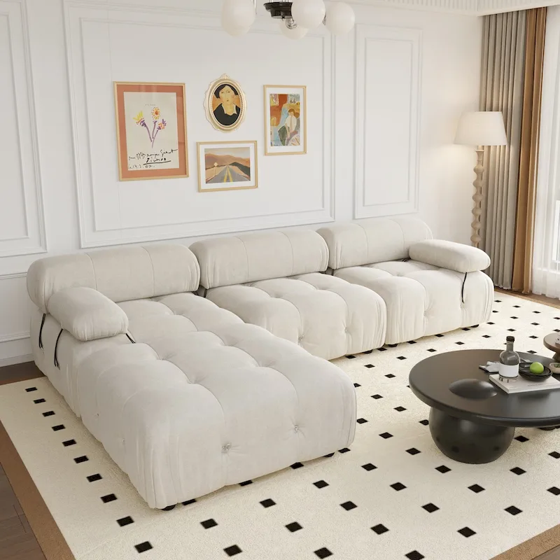 104  Wide Velvet Reversible Modular Sofa & Chaise with Ottoman