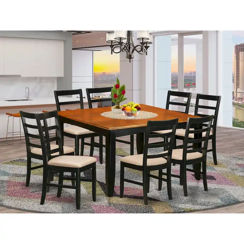 East West Furniture Dining Table Set Includes a Square Table with Butterfly Leaf and Dining Chairs (Chair Seat Type Options)