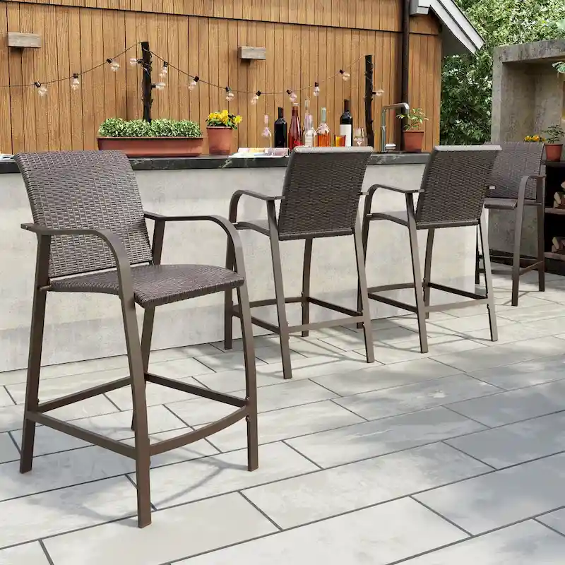 Crestlive Products Outdoor Counter Height Wicker Bar Stools - 21.7 W x 25.6 D x 43.7 H