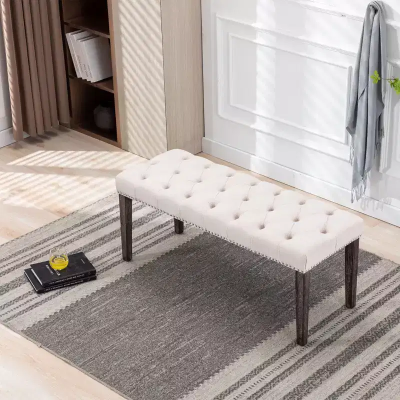 Okak Modern Velvet Tufted Design Dining Bench with Cushioned Seat,Upholstered Footrest Accent Ottoman for Dining Room,Bedroom