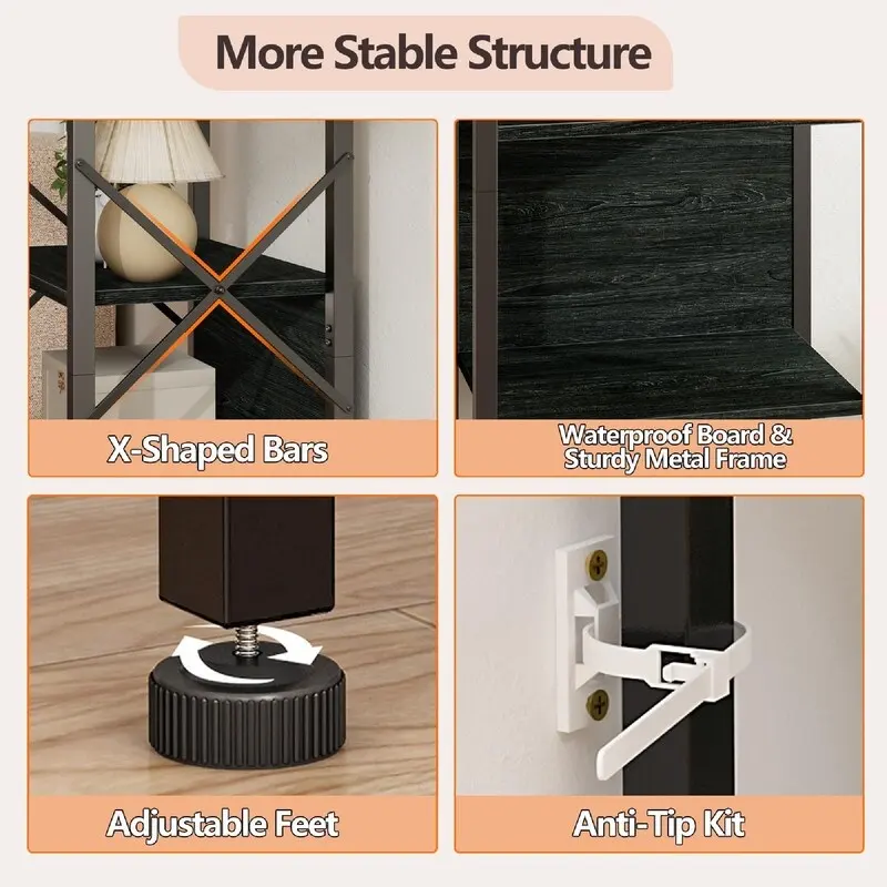 5 Tier Tall Bookshelf - 14.9 D x 10.6 W x 55.1 H