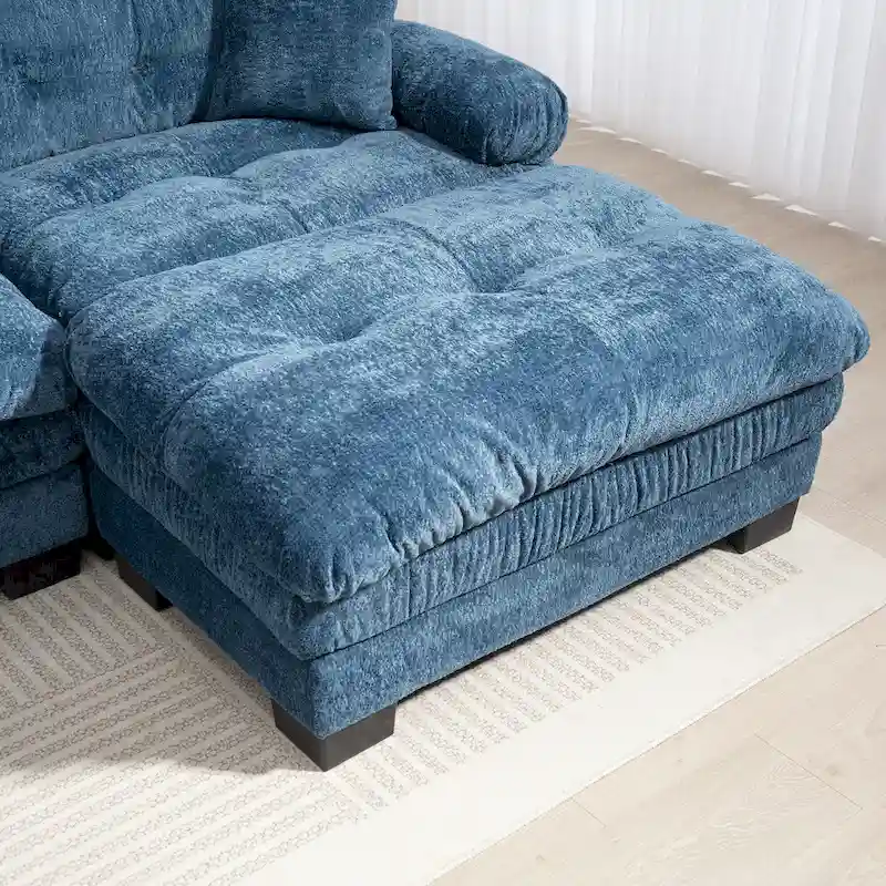 120.87 Chenille L-Shaped Sleeper Sectional Sofa with Ottoman