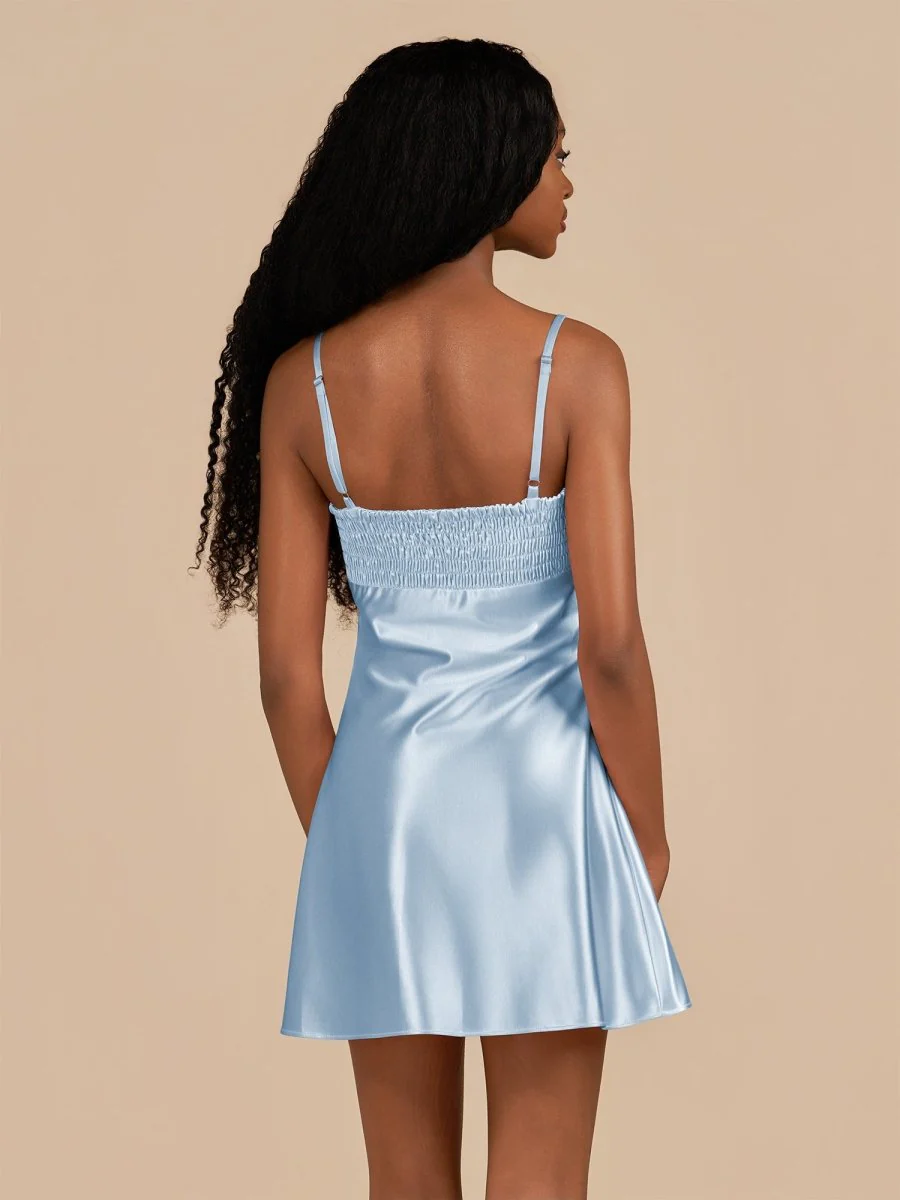 Sky Blue - Sheath Spaghetti Straps Satin Homecoming Dress