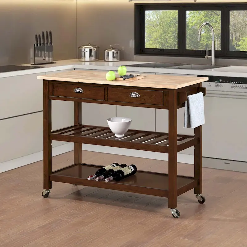 3 Tier Butcher Block Kitchen Cart with Drawers