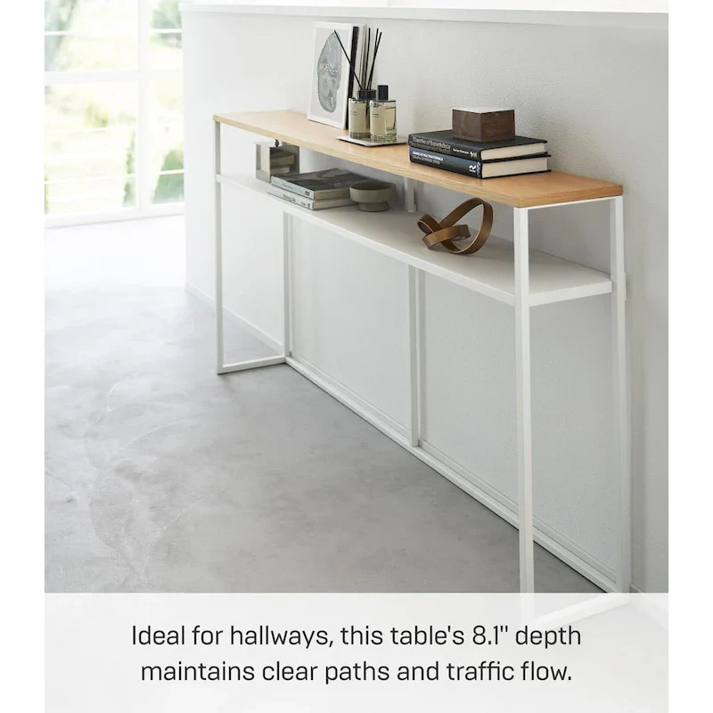 Yamazaki Home Long Console Table - Two Styles, Steel, Shelf, Holds 11 lbs - L 8.07 x W 49.61 x H 25.59 inches