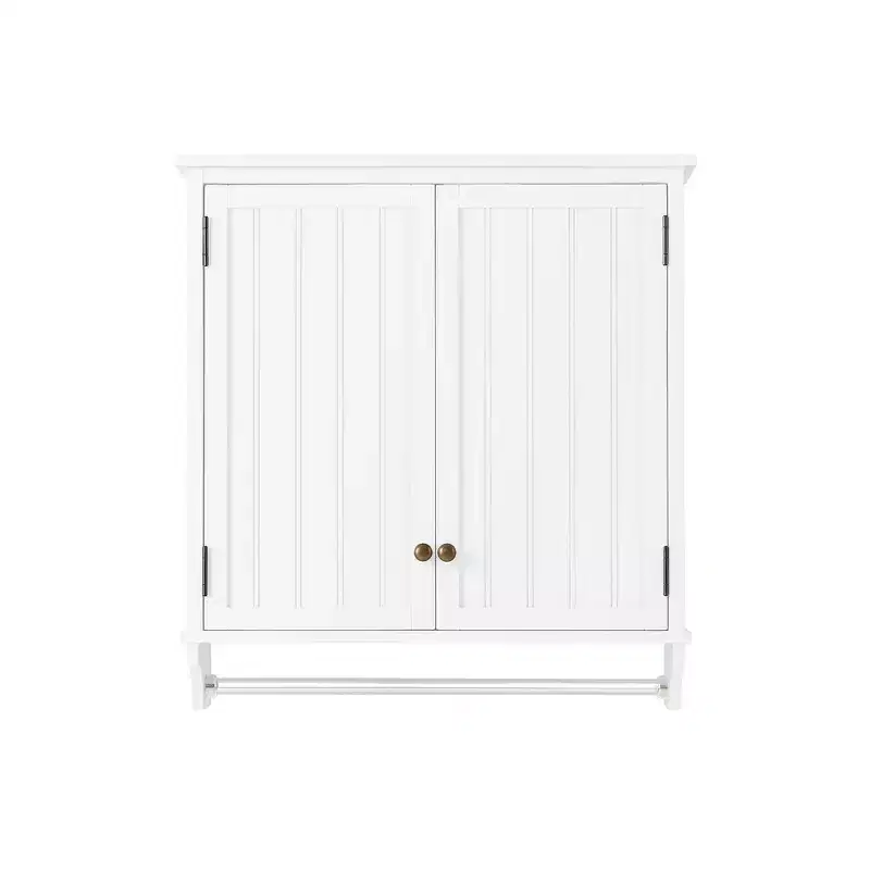 Dover Wall Mounted Bathroom Storage Cabinet with Two Doors and Towel Rod White - Alaterre Furniture