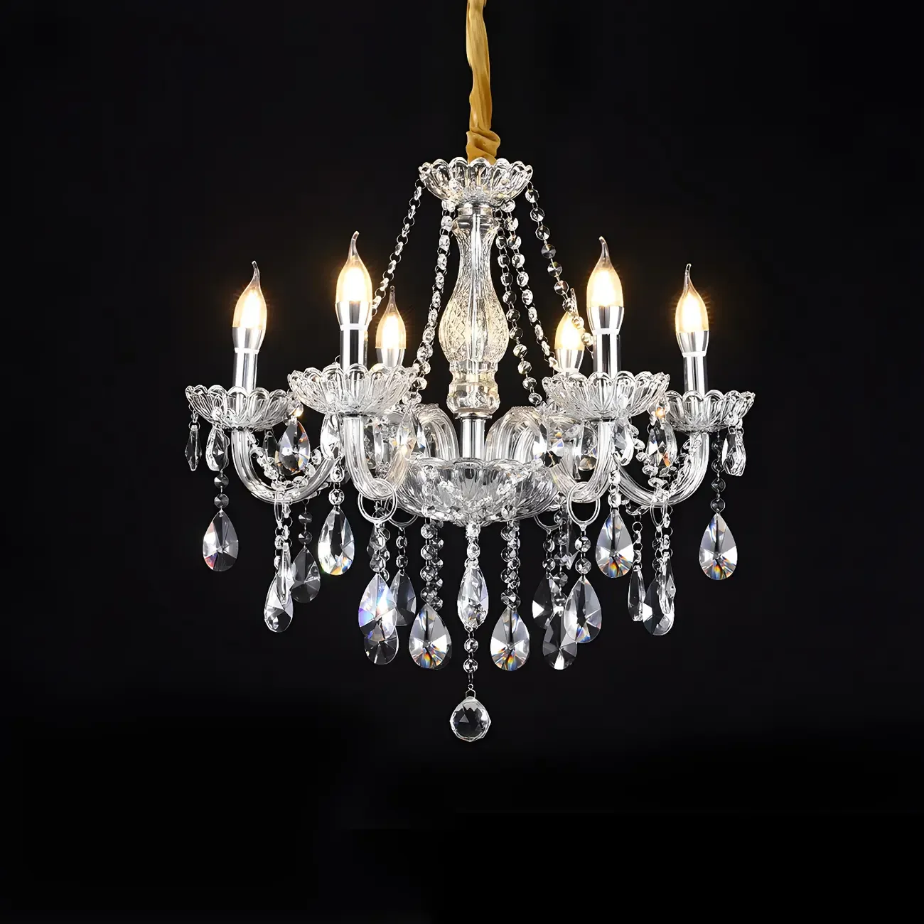 Mid-Century Crystal Candlestick Adjustable Chandelier
