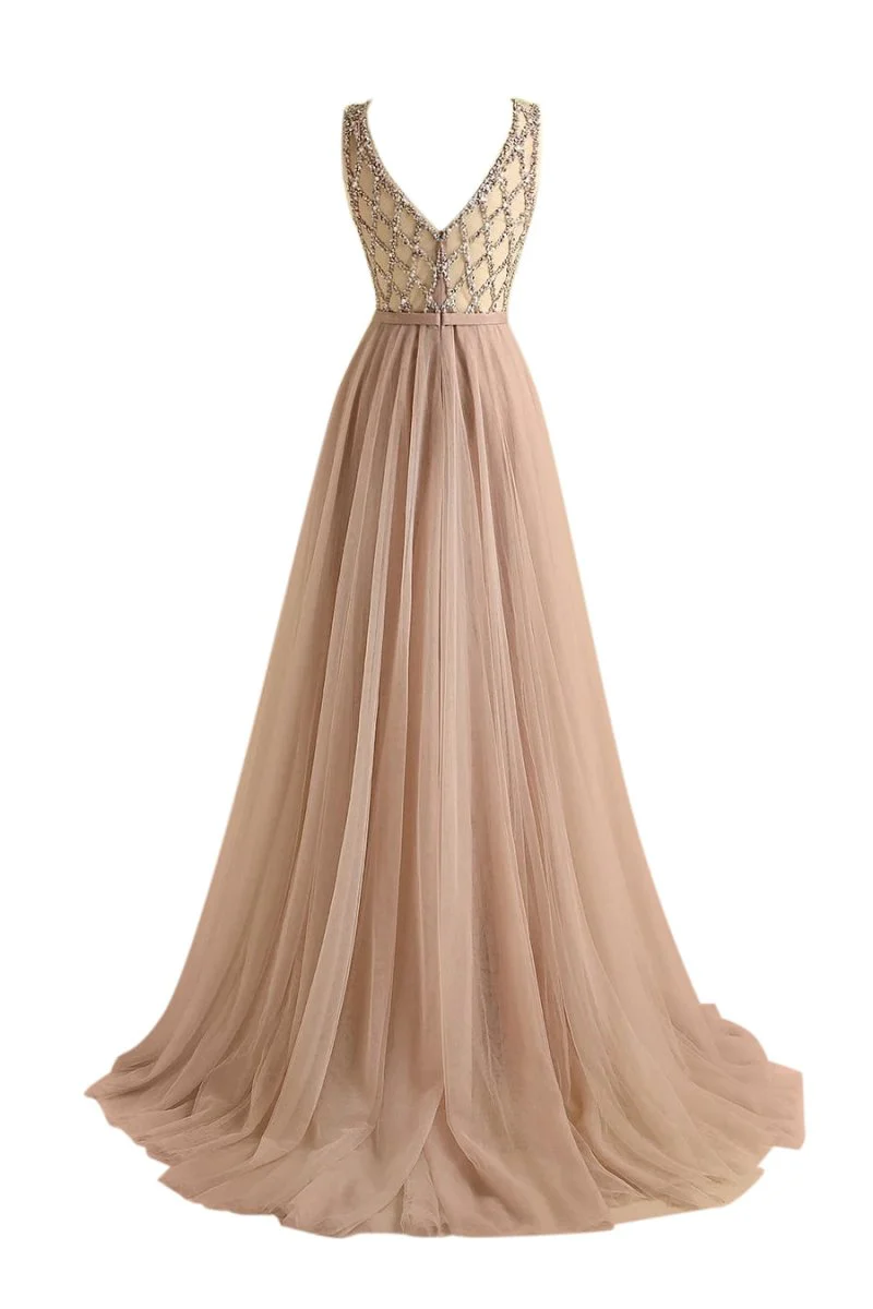 Sparkly Beaded Long Tulle Bridesmaid Prom Dress