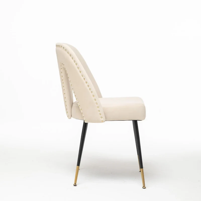 Modern Upholstered Dining Chairs with Nailheads and Metal Legs
