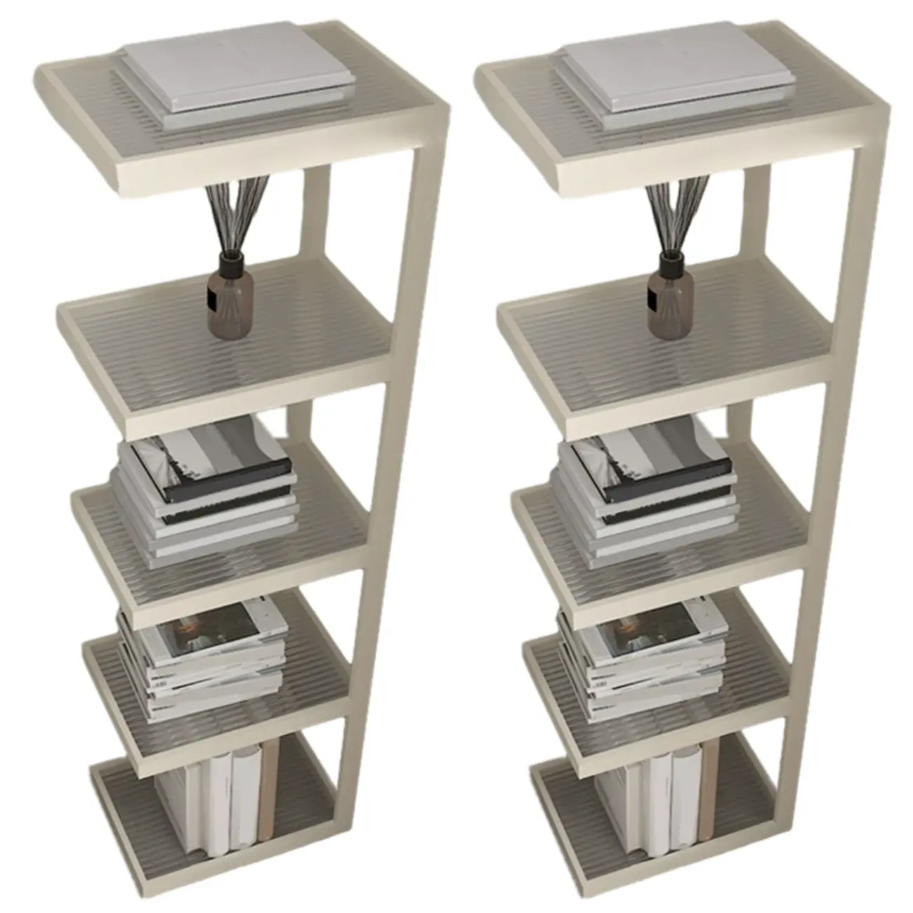 Extra Tall Simple Glass Top and Steel 3 Shelves Nightstand