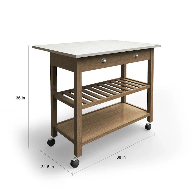 Firebranch Wood and Stainless Steel Drop Leaf Kitchen Cart