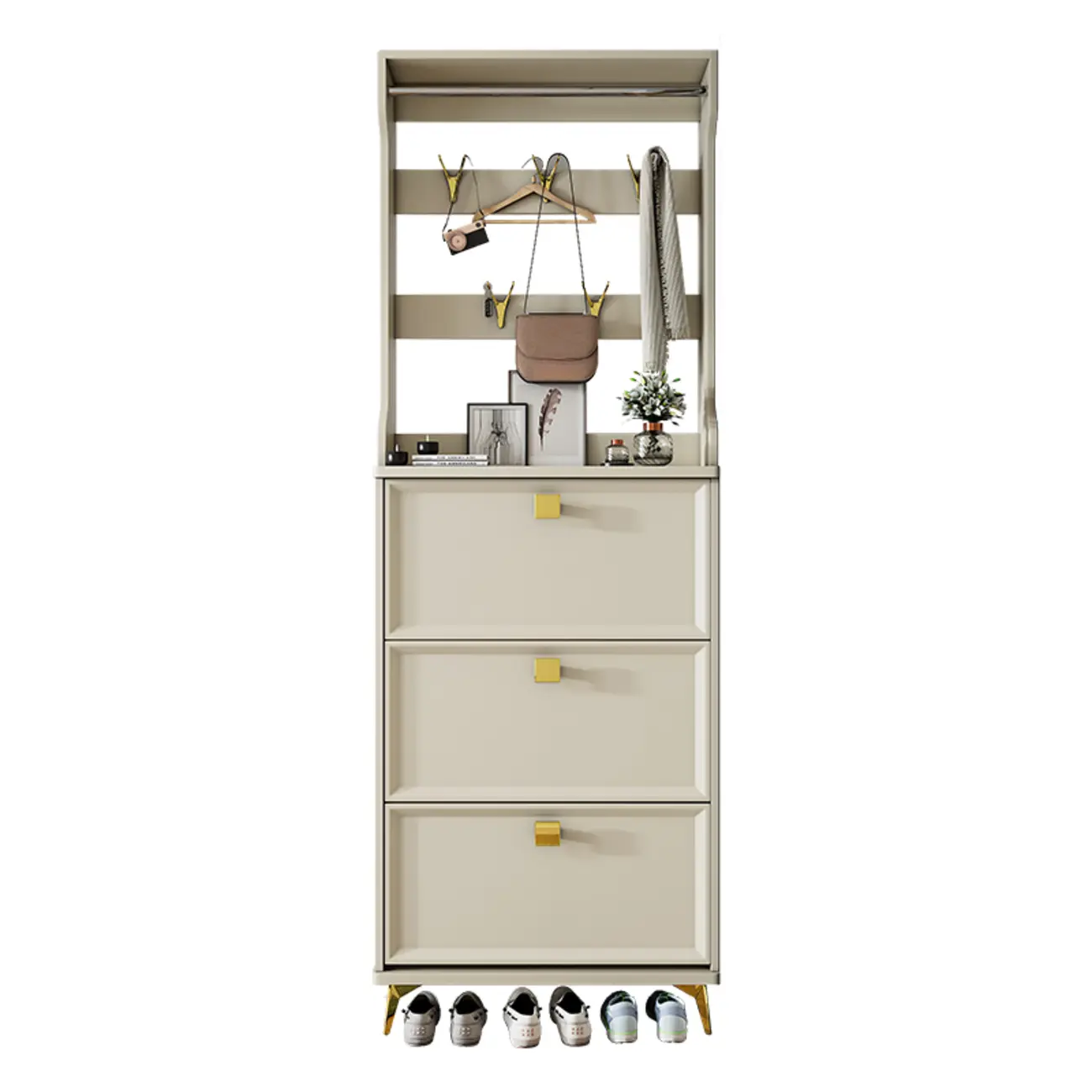 Drop-Front Adjustable Modern White Wood Narrow Shoe Cabinet