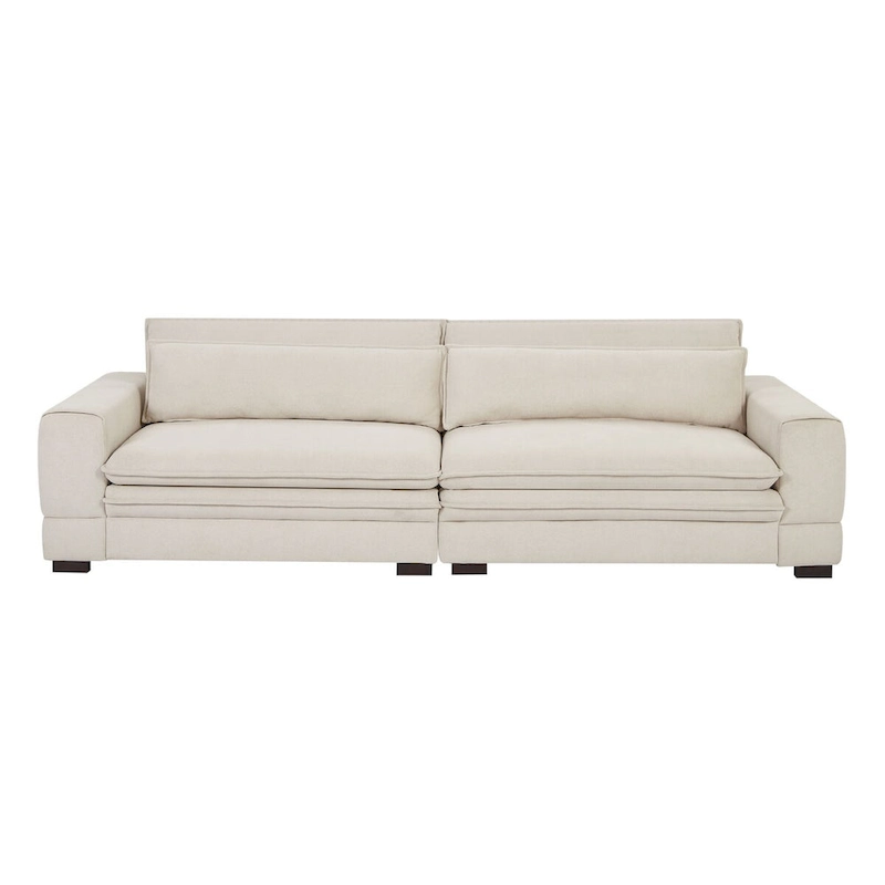 104 in Mid-Century Modern Fabric Sofa, Upholstered Sofa Couch with 2 Pillows, Solid Wood Legs
