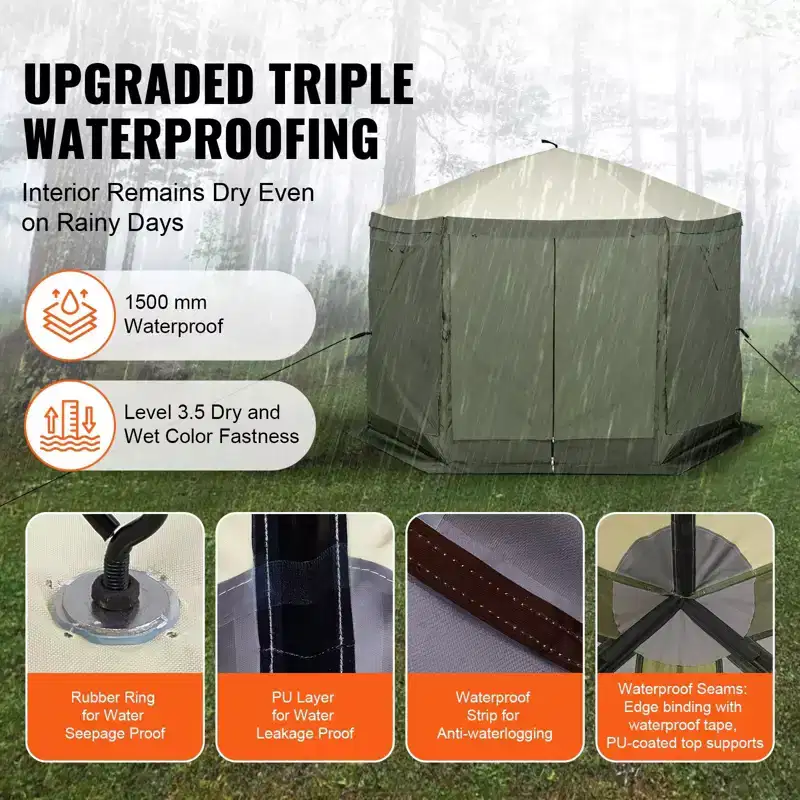 Pop Up Gazebo Screen Tent 10x10 FT 6-Sided Canopy Shelter with Removable Privacy Wind Cloths and Mesh