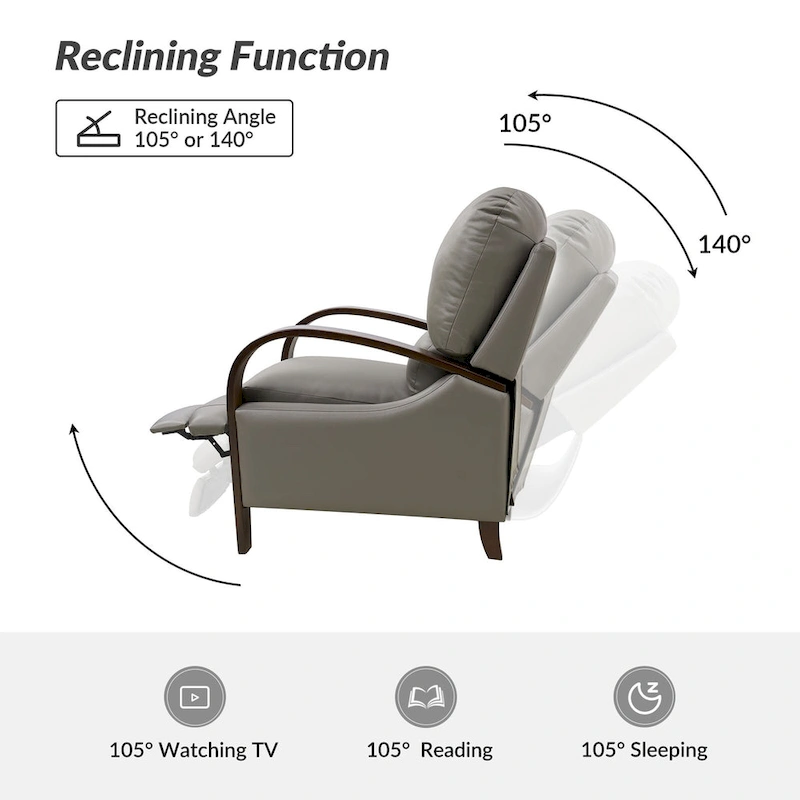 Alex Mid-century Modern Cigar Genuine Leather Manual Recliner with Wooden Curved Arms, Set of 2