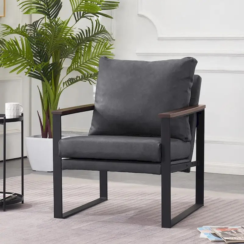 MCombo Modern Accent Chair with Upholstered Cushion, Faux Leather HQ304