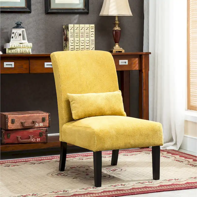 Chenille Fabric Armless Accent Chair with Pillow