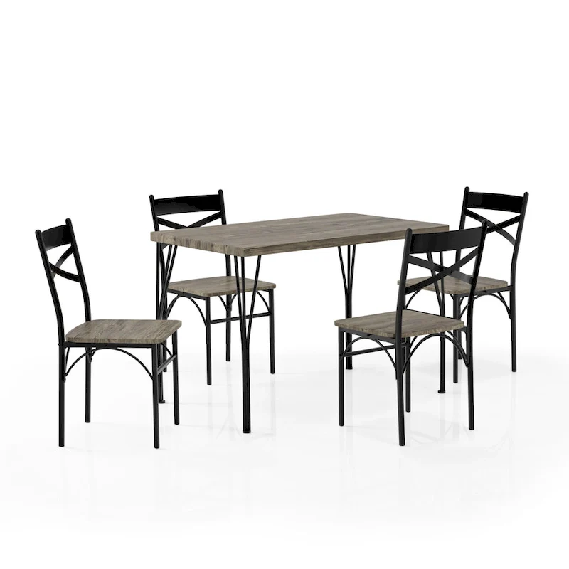 Industrial Metal Dining Table with 4 Chairs - Grey/Brown/Natural