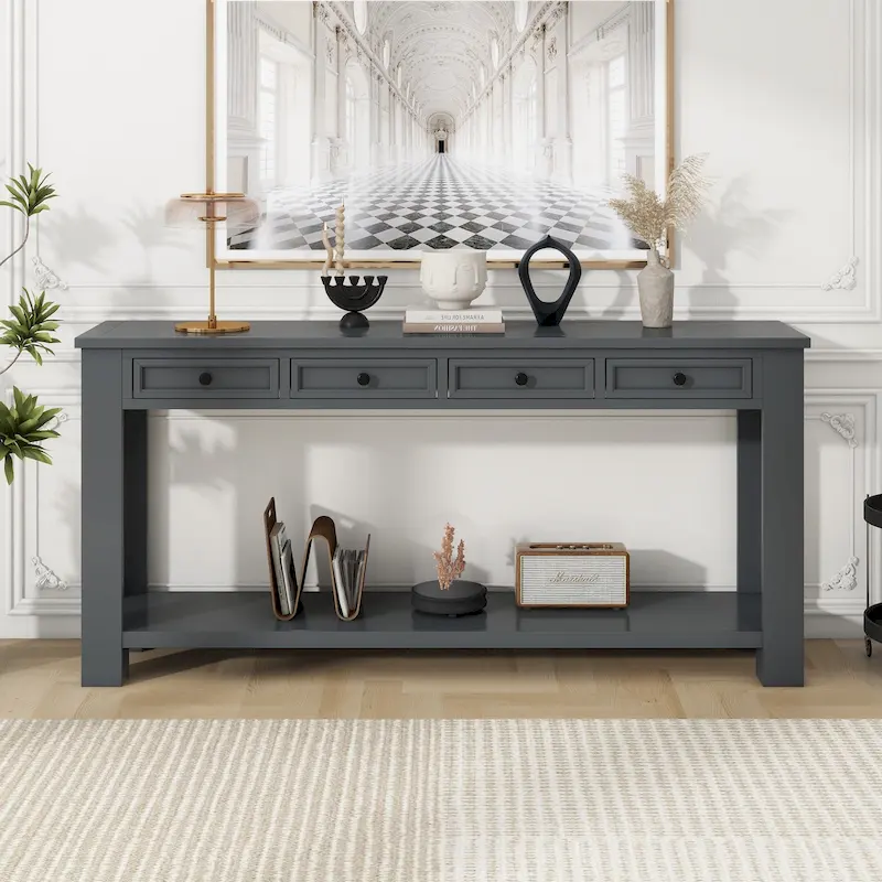 Console Table with Storage Drawers and Bottom Shelf