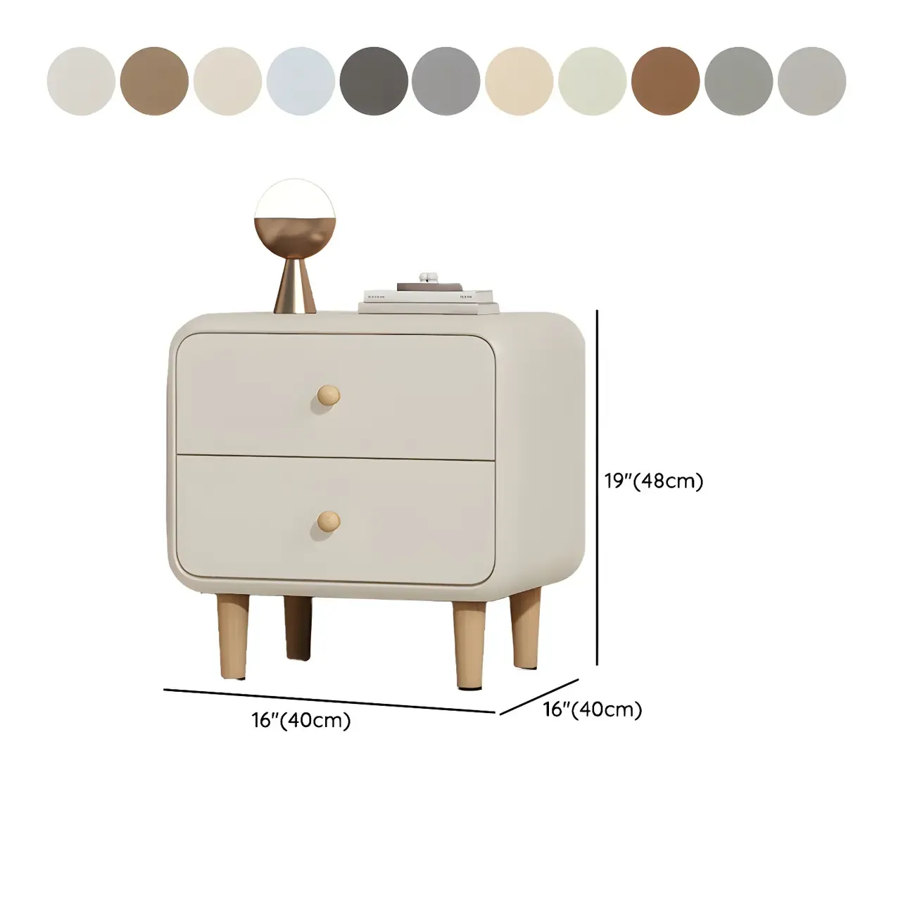 Modern Small Wood 2 Drawer Nightstand with Legs