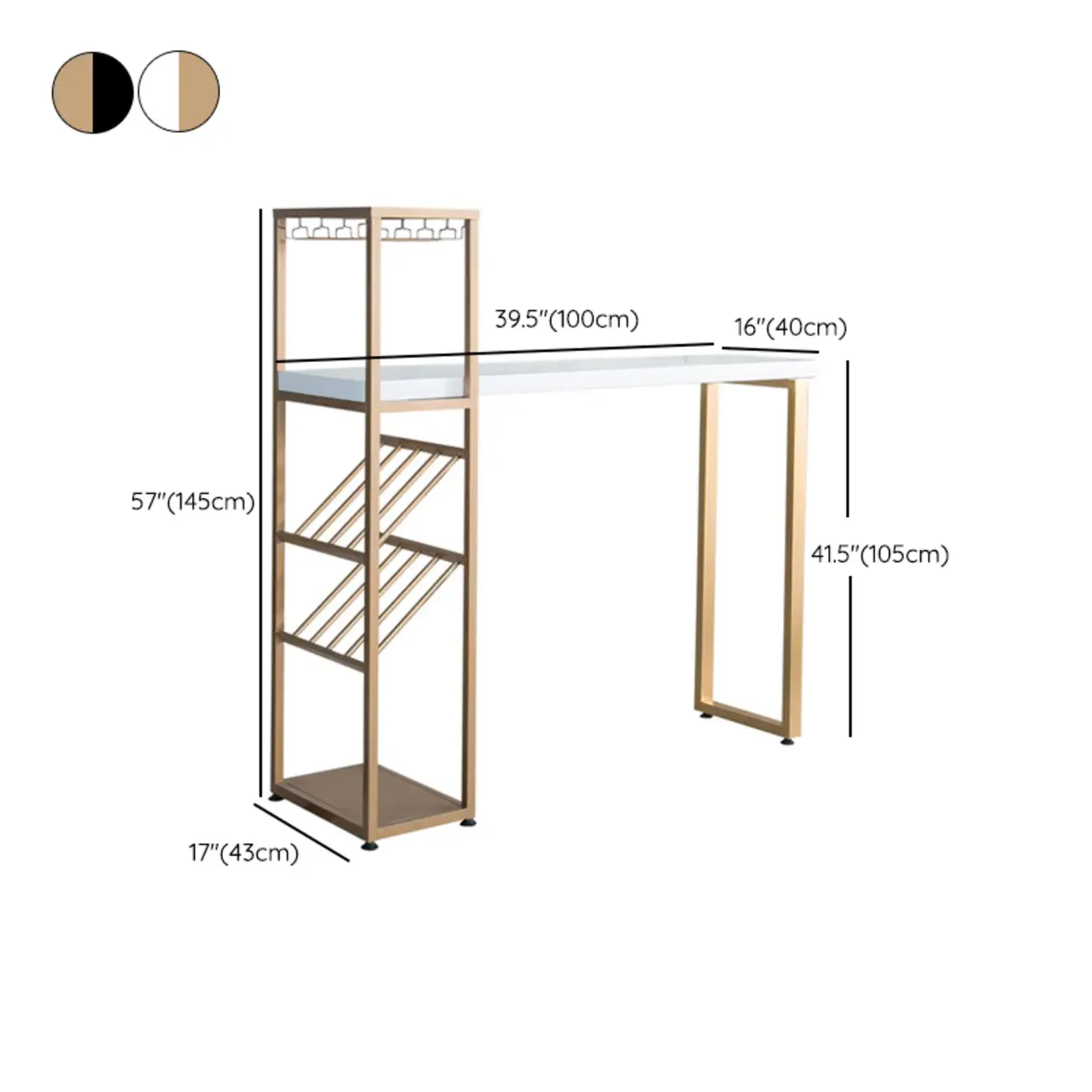 Glam White-Gold 2-Tier Shelves Bar Tables with Stemware Holders