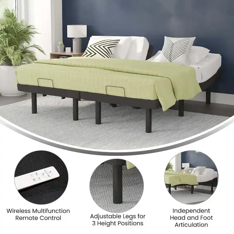 Anti-skid Upholstered Adjustable Bed Base with Wireless Remote