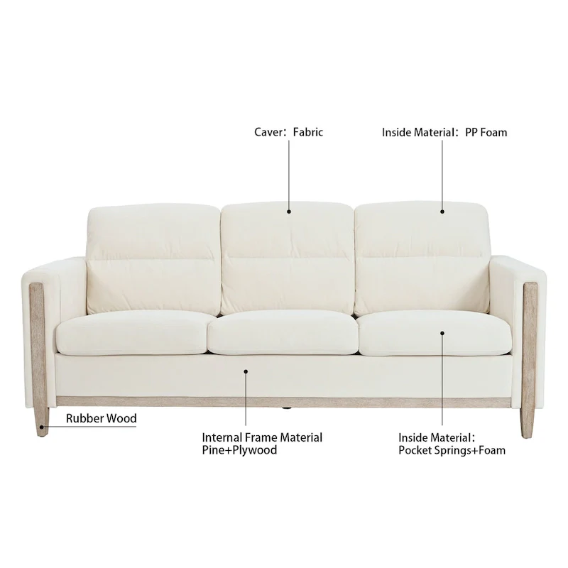 Larb Modern Solid Wood Three-Seater Sofa Couch by Christopher Knight Home