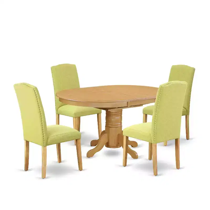 Coastal Dining Set - 5Pc Oval Table & 4 Chairs - 42/60 Table with Butterfly Leaf - Linen Fabric