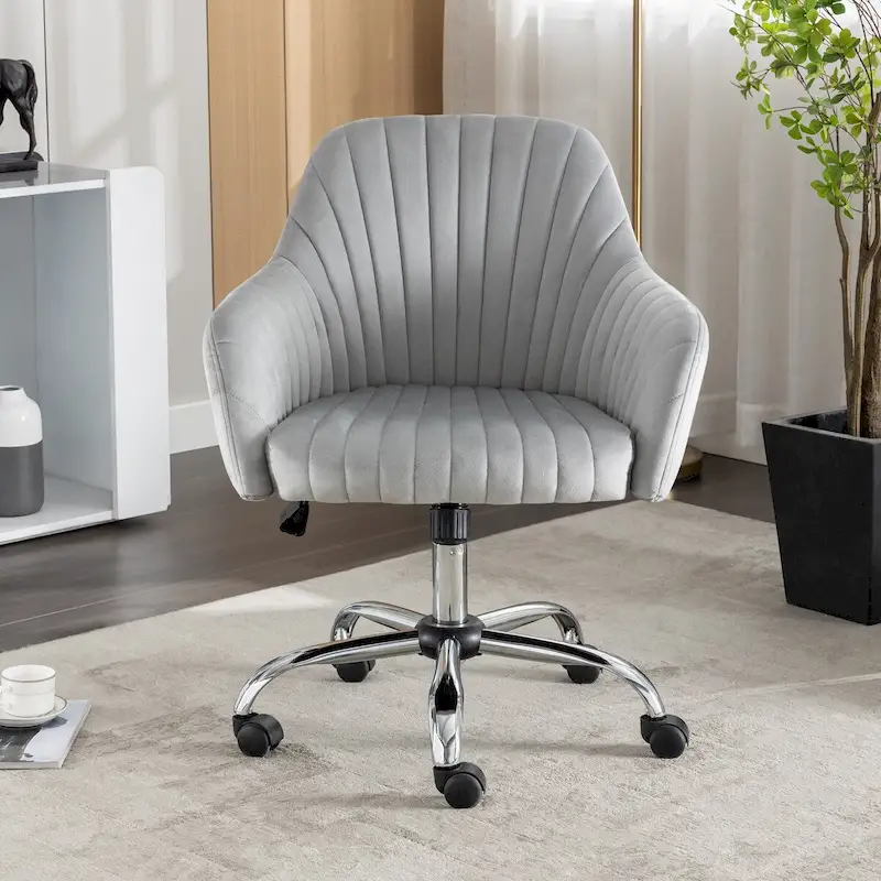 Velvet Tufted Swivel Office Chair – Adjustable Height, 1-Person