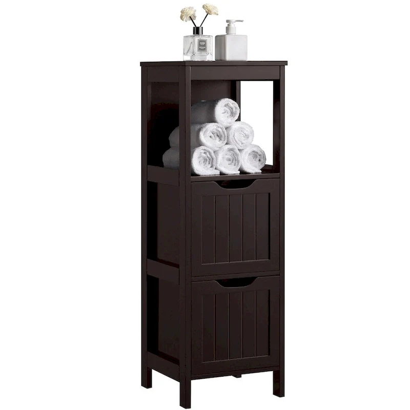 Yaheetech 3 Tiers Floor Bath Cabinet, 2 Hideaway Drawers 1 Shelf