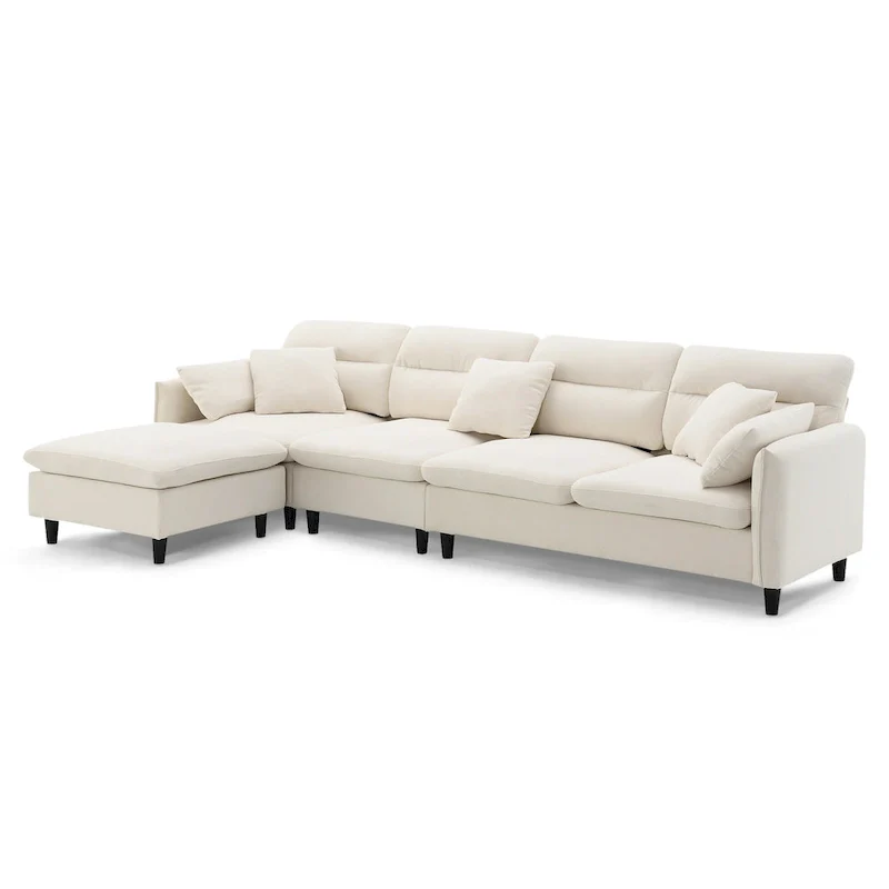 110 Modern L-Shaped Convertible 5-Seat Sectional Sofa with Removable Ottoman and 5 Cushions, Plush Chenille Fabric