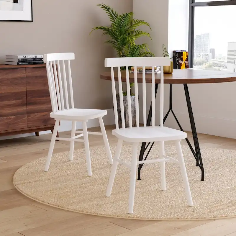 Windsor Style Commercial Solid Wood Spindle Back Dining Chairs -Set of 2