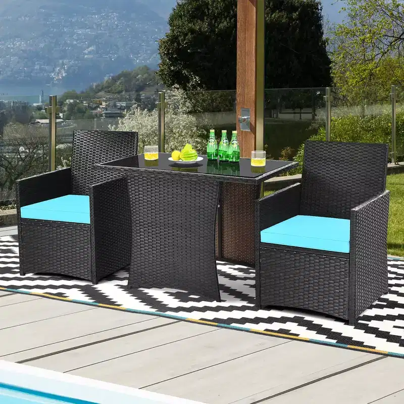 Costway 3PCS Patio Rattan Furniture Set Cushion Sofa Armrest Garden Deck