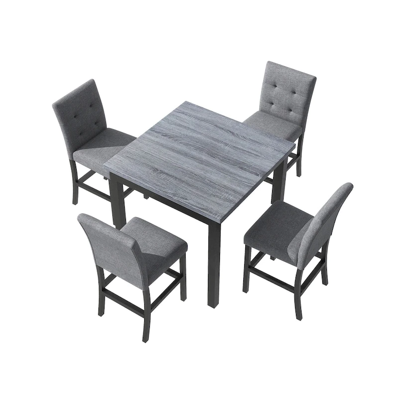 5 Piece Counter Height Dining Set, Wood Dining Table Set with Rectangle Table and 4 Upholstered High Back Chairs