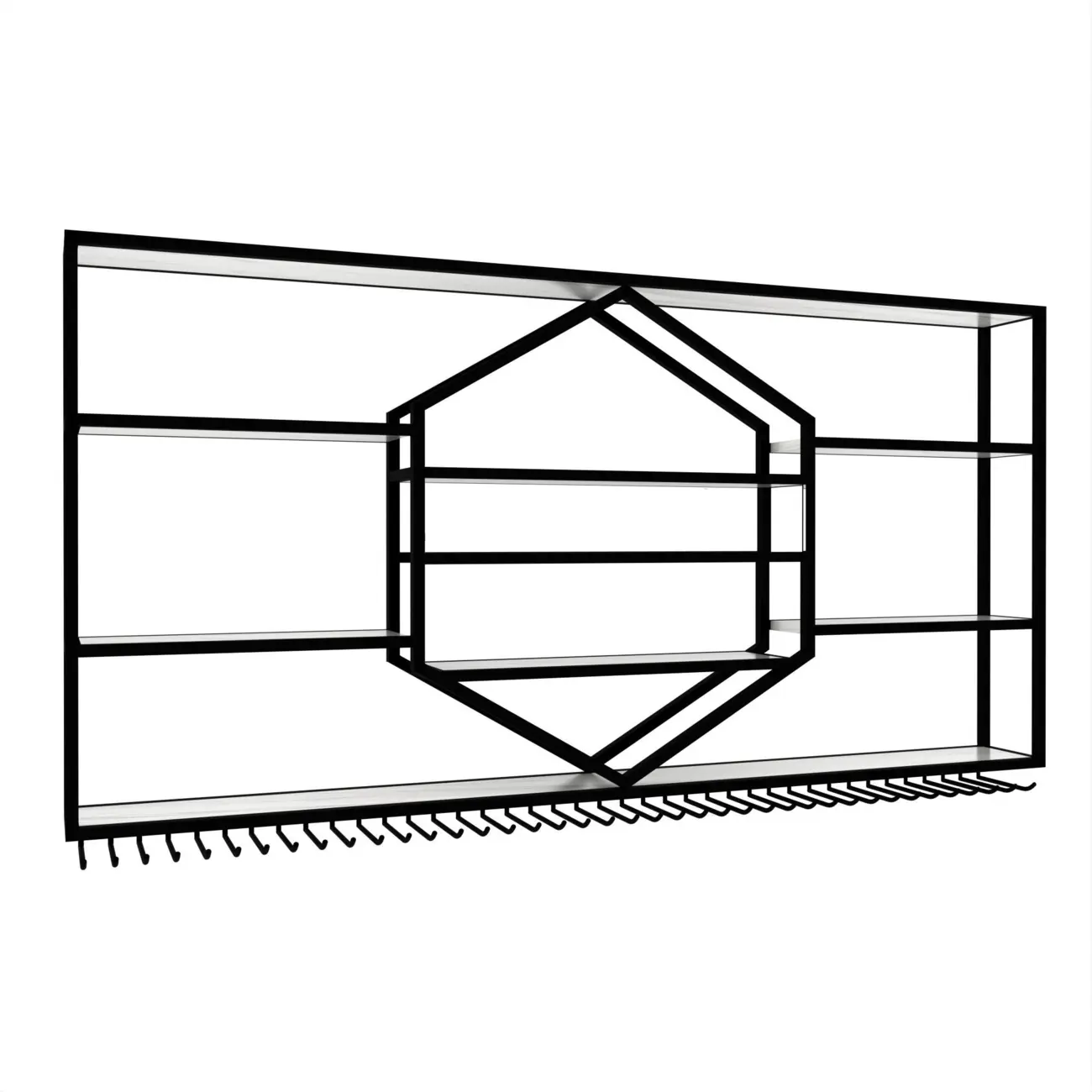 Geometric Metal Black Floating Wine Rack with Light