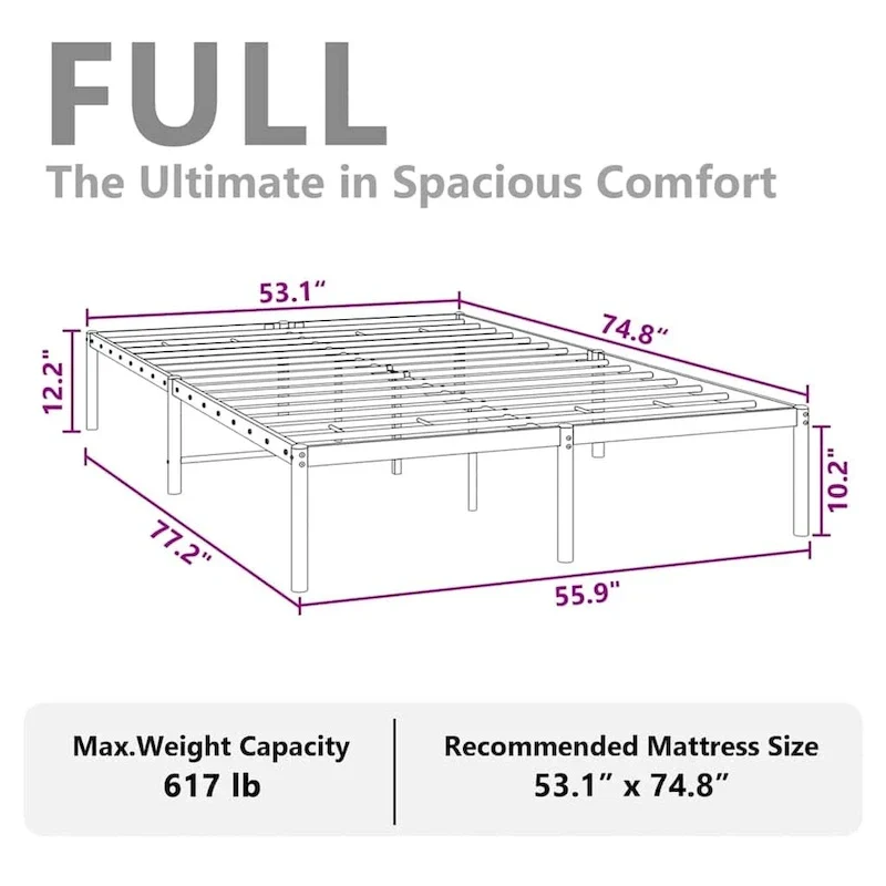 vidaXL Metal Bed Frame, No Mattress