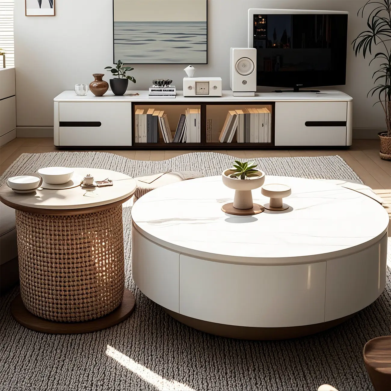 70.9 Grey Stone Multi Drawer TV Stand with Cable Management