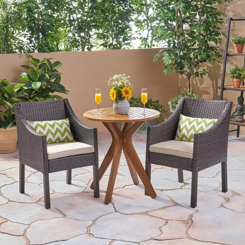Christopher Knight Home Arrigo Outdoor Acacia Wood and Wicker 3 Piece Bistro Set