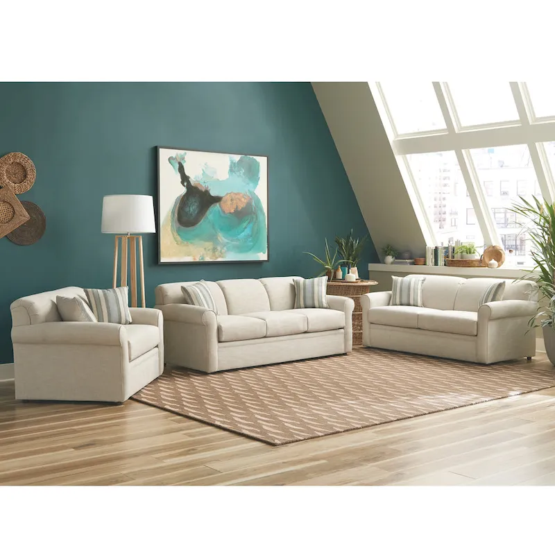 Ivory Poly Fabric Sleeper Sofa Bed with Gel Memory Foam Mattress – Twin/Full/Queen