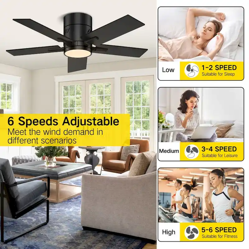 42 inch Black Ceiling Fan with Bluetooth and Remote Control