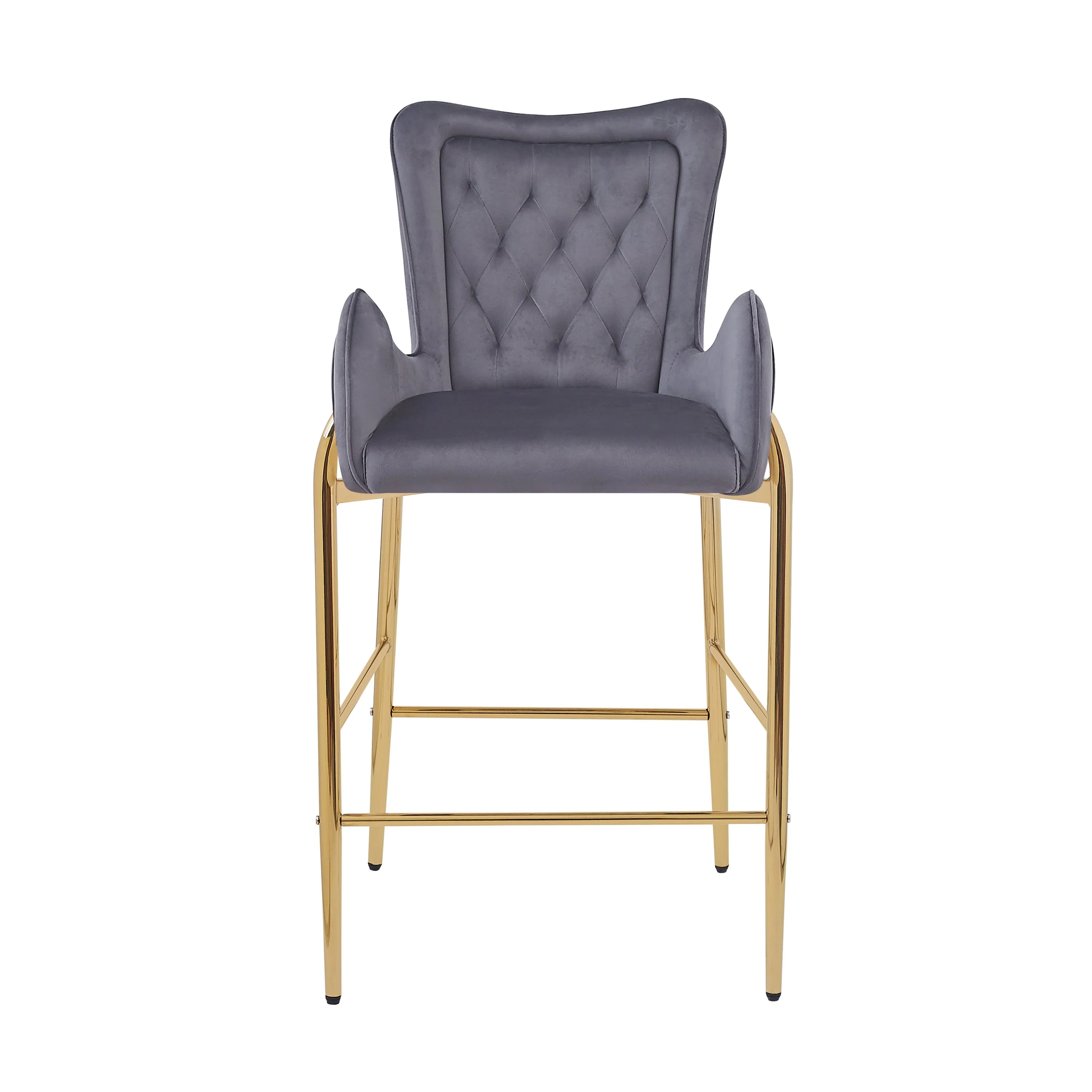 Set of 2 Velvet Counter Stools Tufted Bar Chairs Gold Frame