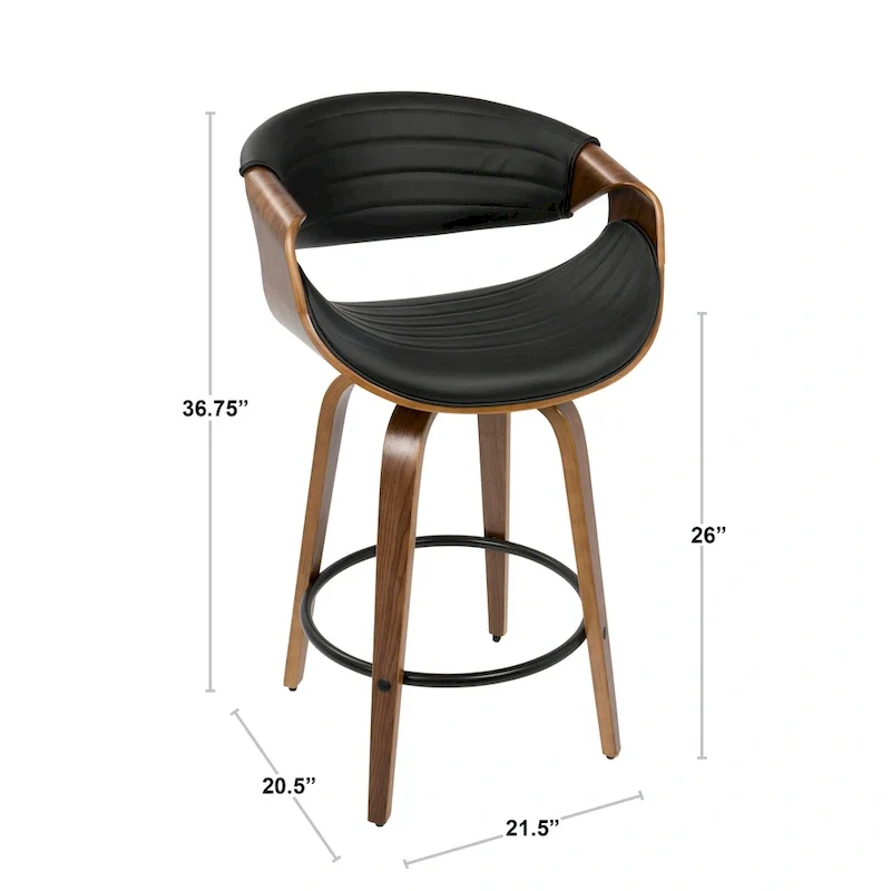 Faux Leather Counter Stool with Bent Wood Legs & Round Footrest (Set of 2)