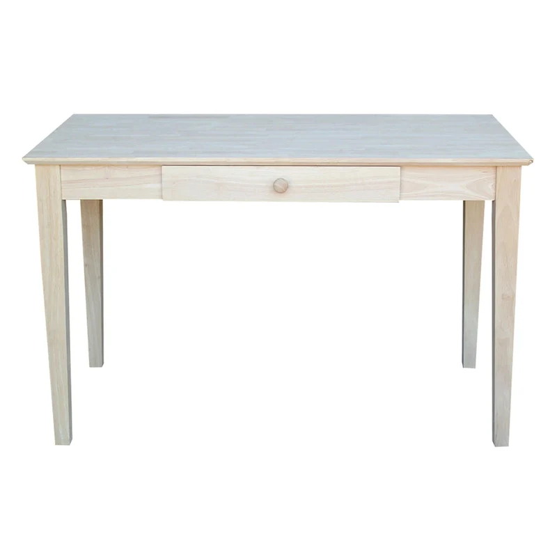 Solid Parawood Writing Desk with Drawer – Unfinished / Espresso / Beach White / Washed Gray Taupe