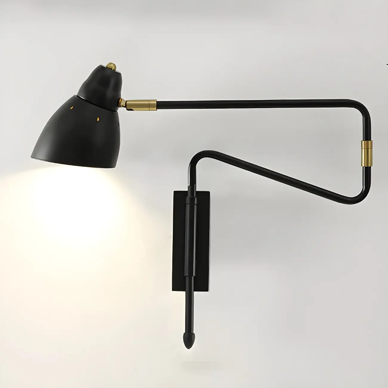 Modern Brass Black Adjustable Swing Arm Wall Light