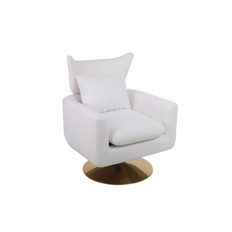 White 29.9 Upholstered 360 Swivel Accent Chair with Iron Base