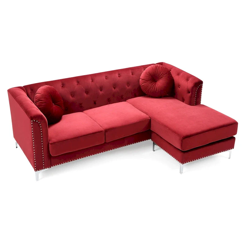 83 in. Tufted Velvet Sectional with 2-Throw Pillow - 83 L x 58 W x 31 H